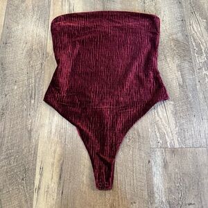 NWOT Naked Wardrobe Burgundy Red Velvet Strapless tube top Bodysuit